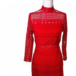 Fashion nova dress red size medium Red lace pattern NWOT